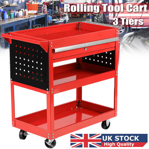 3-tier Tool Trolley Cart Roller Cabinet Casters Red Workshop 1