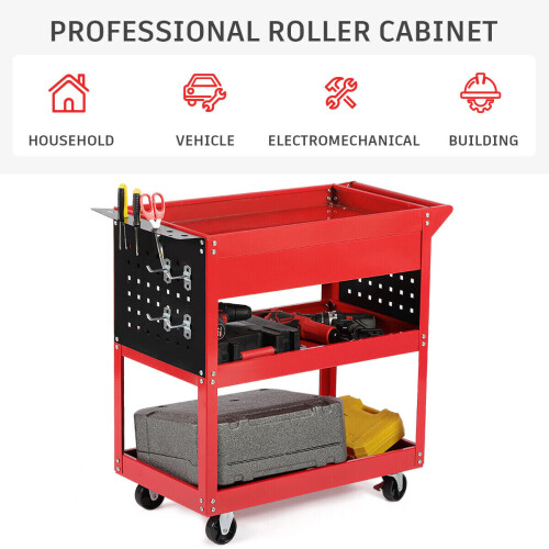 3-tier Tool Trolley Cart Roller Cabinet Casters Red Workshop 2