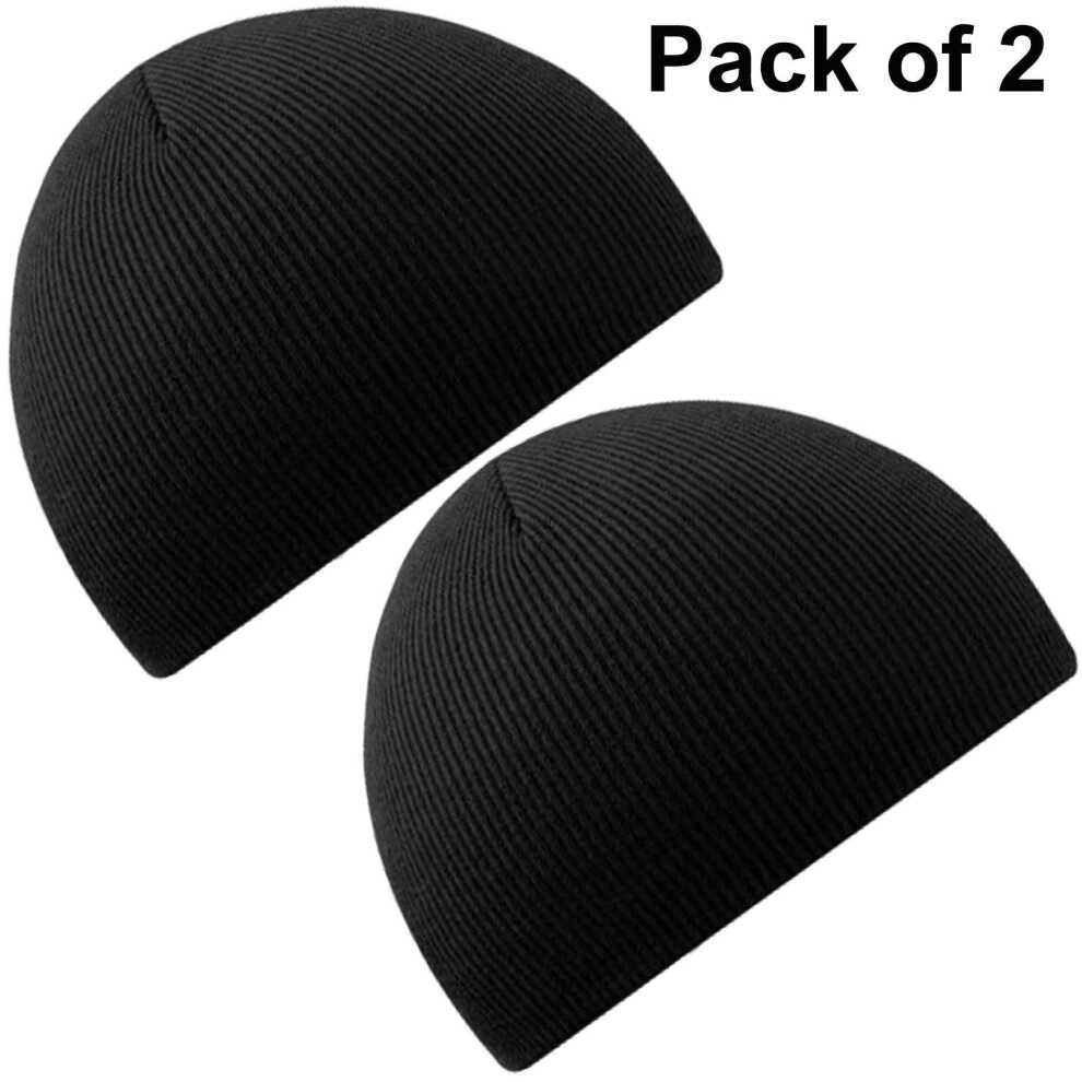 Knitted Hats Mens & Ladies Black Warm Winter Wooly Beanie Ski Skull Cap