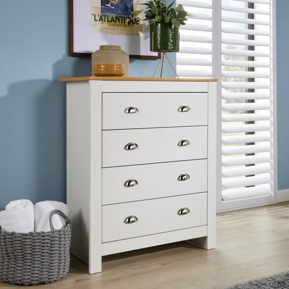 Home Source (White) Camden 4 Drawer Chest Metal Handles White