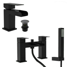 Matt Black Waterfall Bath Shower Mixer & Basin Tap
