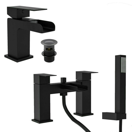 Matt Black Waterfall Bath Shower Mixer & Basin Tap