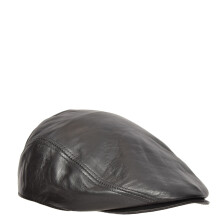 (Black, 57) Genuine Black Leather Flat Cap English Granddad Baker-boy Hat Arthur