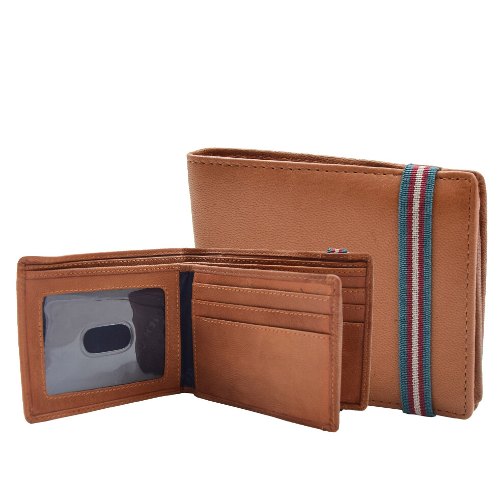 Mens Leather Wallet Tan Slim Bifold RFID Safe Credit Cards ID Notes Gift Boxed Louis Cognac