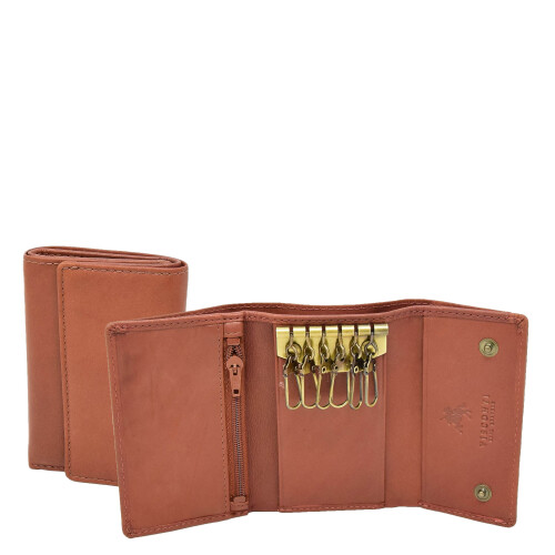 Soft Leather Key Wallet Tri-fold Six Keys Ring Case AV11 Brown 1