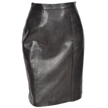 (Black, 10) Womens Black Leather Pencil Skirt Lucy