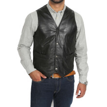 (Black, L) Mens Soft Leather Waistcoat Classic Gilet Bruno Black