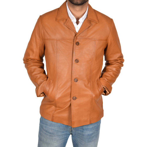 (Tan, M) Mens Classic Blazer Buttoned Box Jacket Harris Tan 1