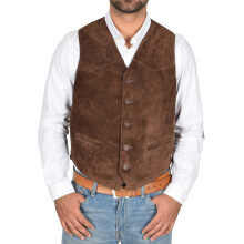 (Brown, S) Mens Real Suede Leather Waistcoat Classic Vest Gilet Cole Brown