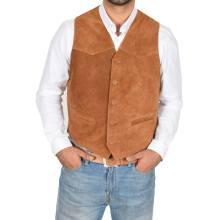 (Tan, L) Mens Real Suede Leather Waistcoat Classic Vest Gilet Cole Tan