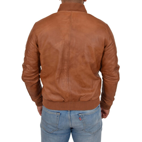 (Cognac, L) Mens Genuine Leather Bomber Jacket Jaxson Cognac 2
