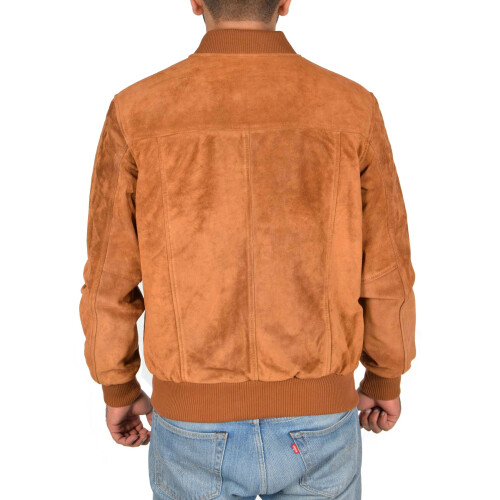(Tan, 2XL) Mens Genuine Suede Bomber Jacket Roco Tan 2