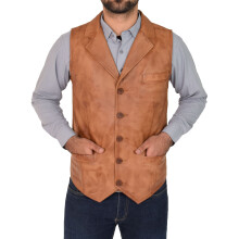 (Tan, 2XL) Mens Genuine Soft Leather Waistcoat Western Vest Yelek Rhys Tan