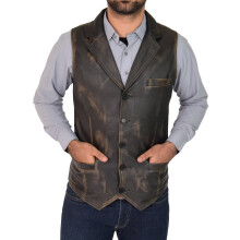 (Rub Off, M) Mens Genuine Soft Leather Waistcoat Western Vest Yelek Rhys Rub Off