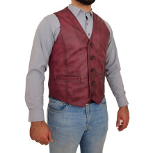 (Burgundy, XL) Mens Full Leather Waistcoat Burgundy Gilet Traditional Smart Vest King
