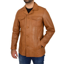 (Cognac, S) Mens Soft Cognac Leather Reefer Blazer Jacket Parker