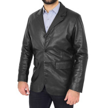 (Black, L) Mens Leather Blazer Real Lambskin Jacket Dinner Suit Style Coat Dean Black