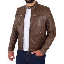 (Timber, M) Mens Soft Leather Biker Jacket Quilted Design Tucker Timber Brown