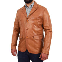 (Cognac, XL) Mens Leather Blazer Real Lambskin Jacket Dinner Suit Style Coat Dean Cognac