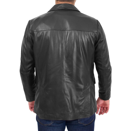 (L) Mens Blazer Leather Jacket Fitted 2 Button Fasten Donnie Black 2