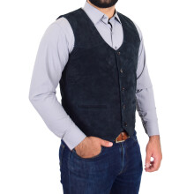 (Navy, 3XL) Mens Real Suede Leather Waistcoat Classic Vest Gilet Cole Navy