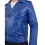 (Blue, M) Mens Real Cowhide Biker Leather Jacket Rock Blue 7