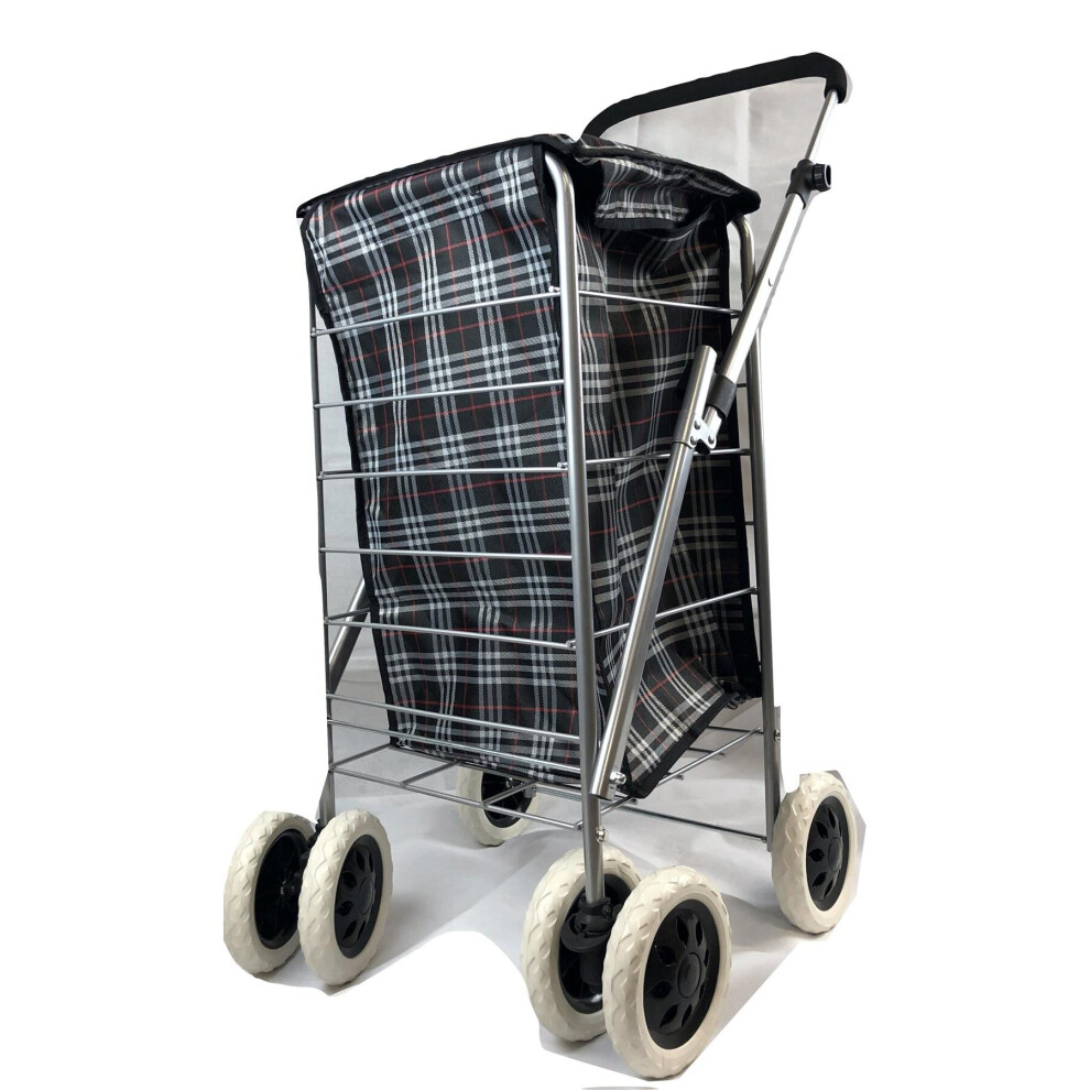 (Black Tartan) Hampton&Stewart 6 Wheel Foldable Shopping Trolley