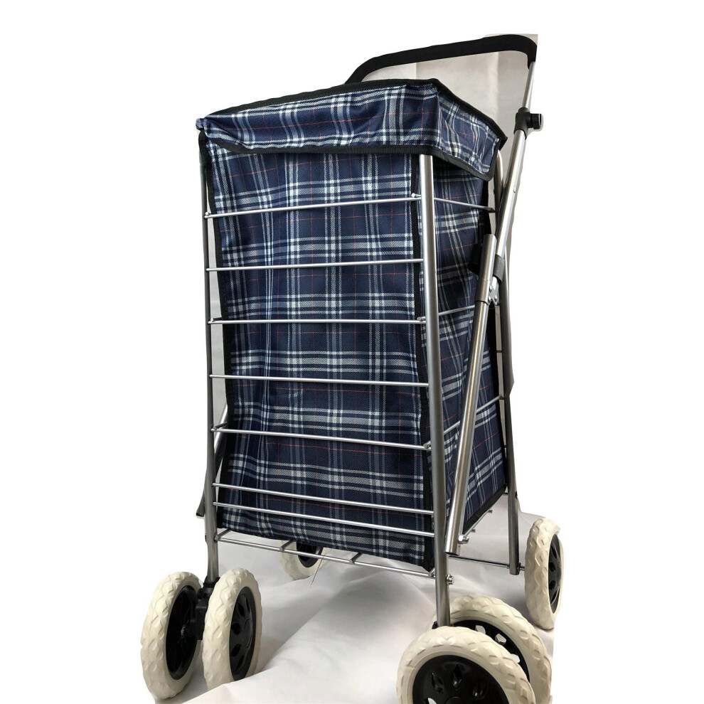 (Navy Tartan) Hampton&Stewart 6 Wheel Foldable Shopping Trolley