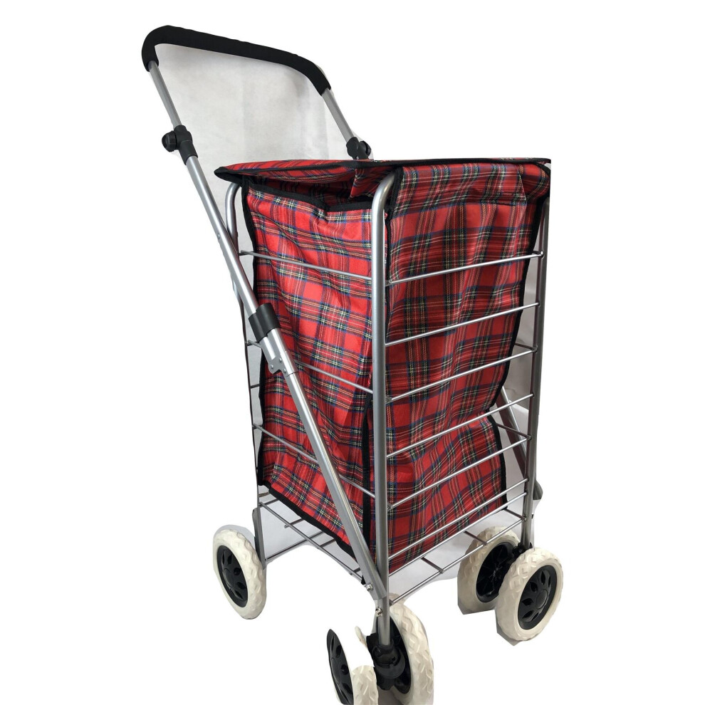 (Red Tartan) Hampton&Stewart 6 Wheel Foldable Shopping Trolley