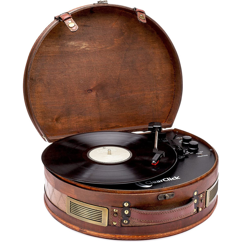 ClearClick Vintage Suitcase Turntable with Bluetooth & USB - Classic Wooden Retro Style