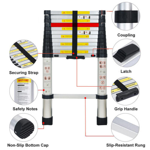 3.8M One Button Retraction Aluminum Telescopic Extension Ladder 1