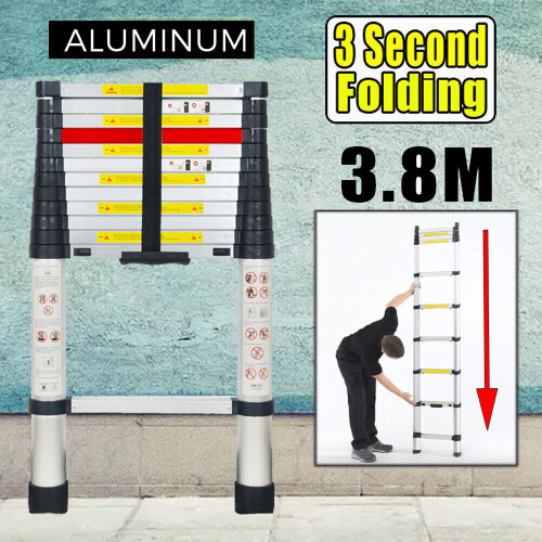 3.8M One Button Retraction Aluminum Telescopic Extension Ladder