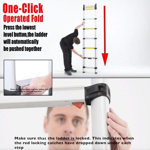 3.8M One Button Retraction Aluminum Telescopic Extension Ladder 2