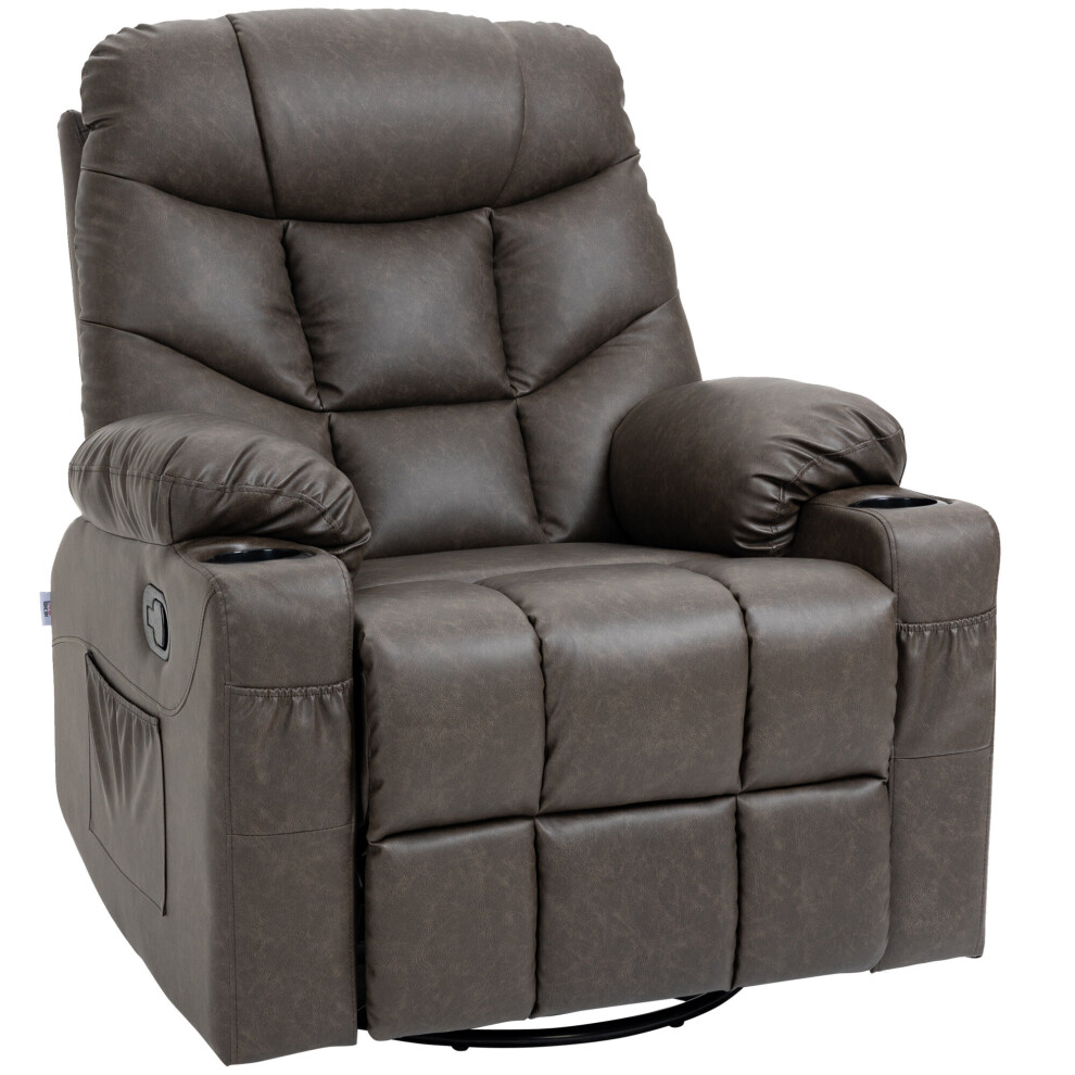HOMCOM Manual Recliner Chair Footrest, Cup Holder, Side Pocket, Brown