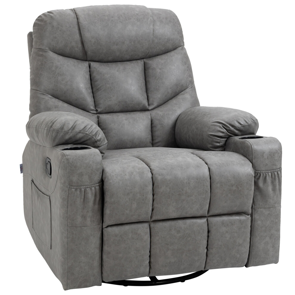 HOMCOM Manual Recliner Chair Footrest, Cup Holder, Side Pocket, Grey