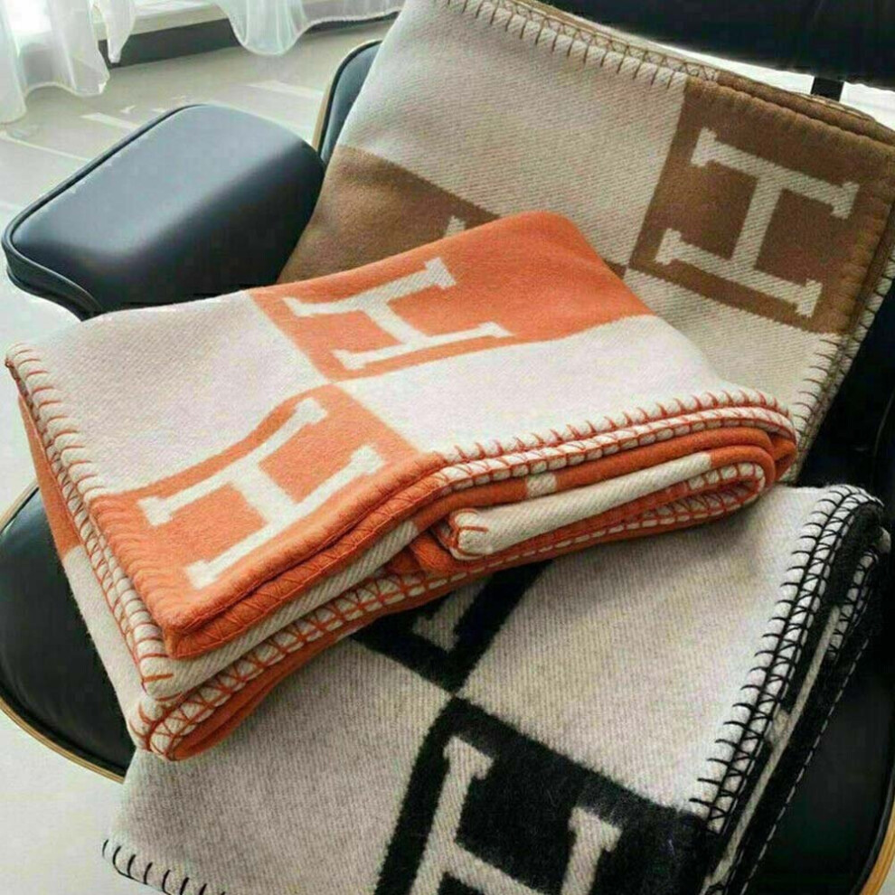 (Orange) Wool Cashmere Throw Plaid Blankets pillow Sofa Bedding Shawl Xmas Gift