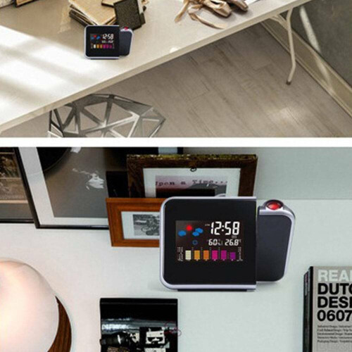 Réveil numérique à LED Projecteur d'heure Thermomètre météo Rétro-éclairage 2