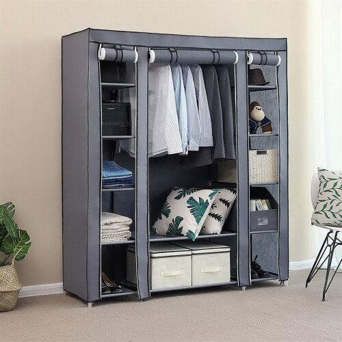 Fabric Wardrobe Clothes Closet Storage Organizer with Hanging Rail 1