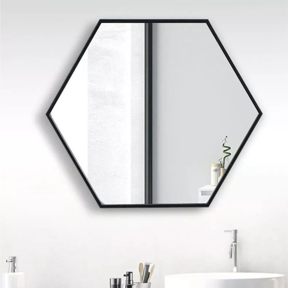 (Black) Modern Wall Mounted Hexagon Vanity Mirror Living Room Bathroom