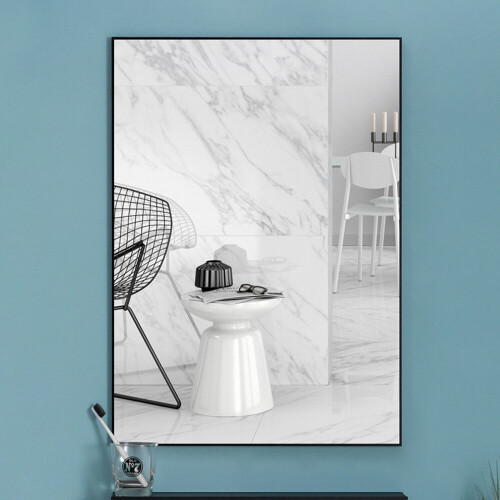 Living And Home (Black) Modern Aluminium Alloy Frame Rectangle Bathroom Wall Mirror