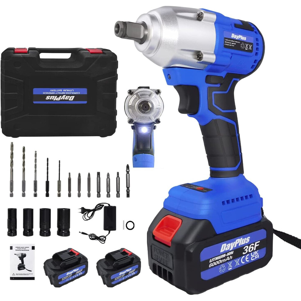 (18V 2 Batteries With Free Socket Set ) Cordless Impact Wrenchs 1/2" Drive 2 Speed 420Nm