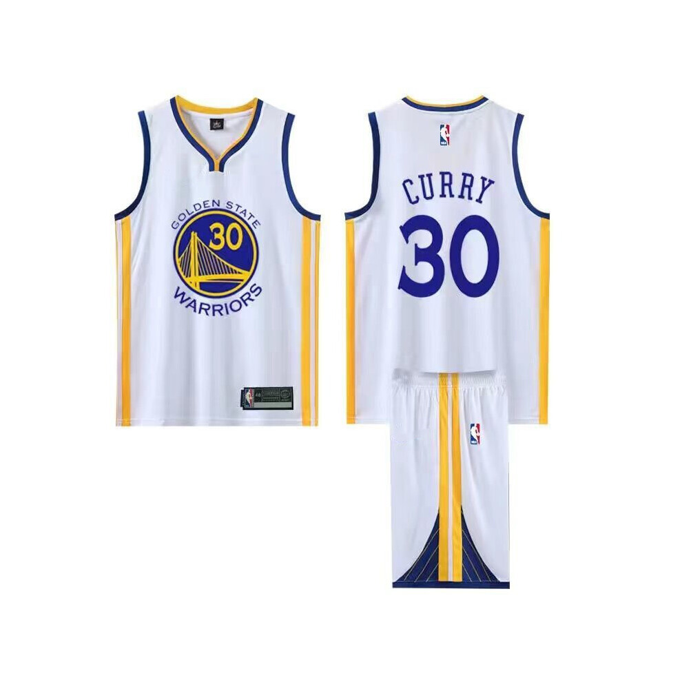 (S(140-150CM)) Warriors Curry #30 Basketball Jersey Aldult Boys Sport Shirts Set