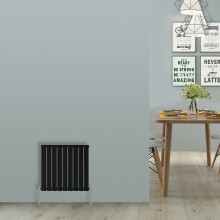 (Horizontal 600x612mm - Single) NRG Black Flat Panel Designer Radiator Single Double Column Bathroom Central Heating
