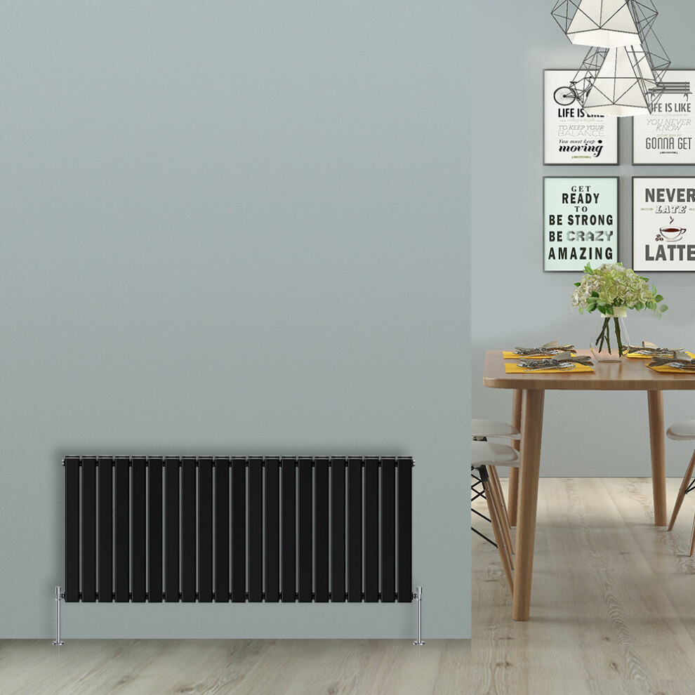 Nrg (Horizontal 600X1428mm - Double) Flat Panel Designer Radiator Single Double Column Bathroom Central Heating Black