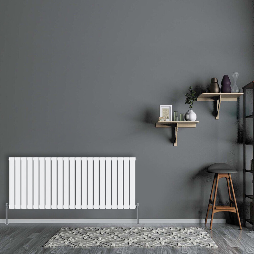 Nrg (Horizontal 600X1428mm - Single) Flat Panel Designer Bathroom Central Heating Radiator Gloss Column White
