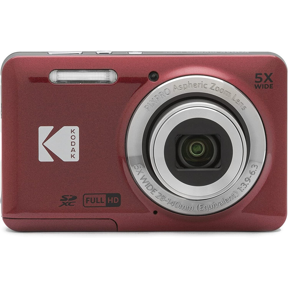 Kodak PIXPRO Friendly Zoom FZ55-RD 16MP Digital camera with 5X Optical Zoom 28mm Wide Angle and 27 LcD Screen (Red)