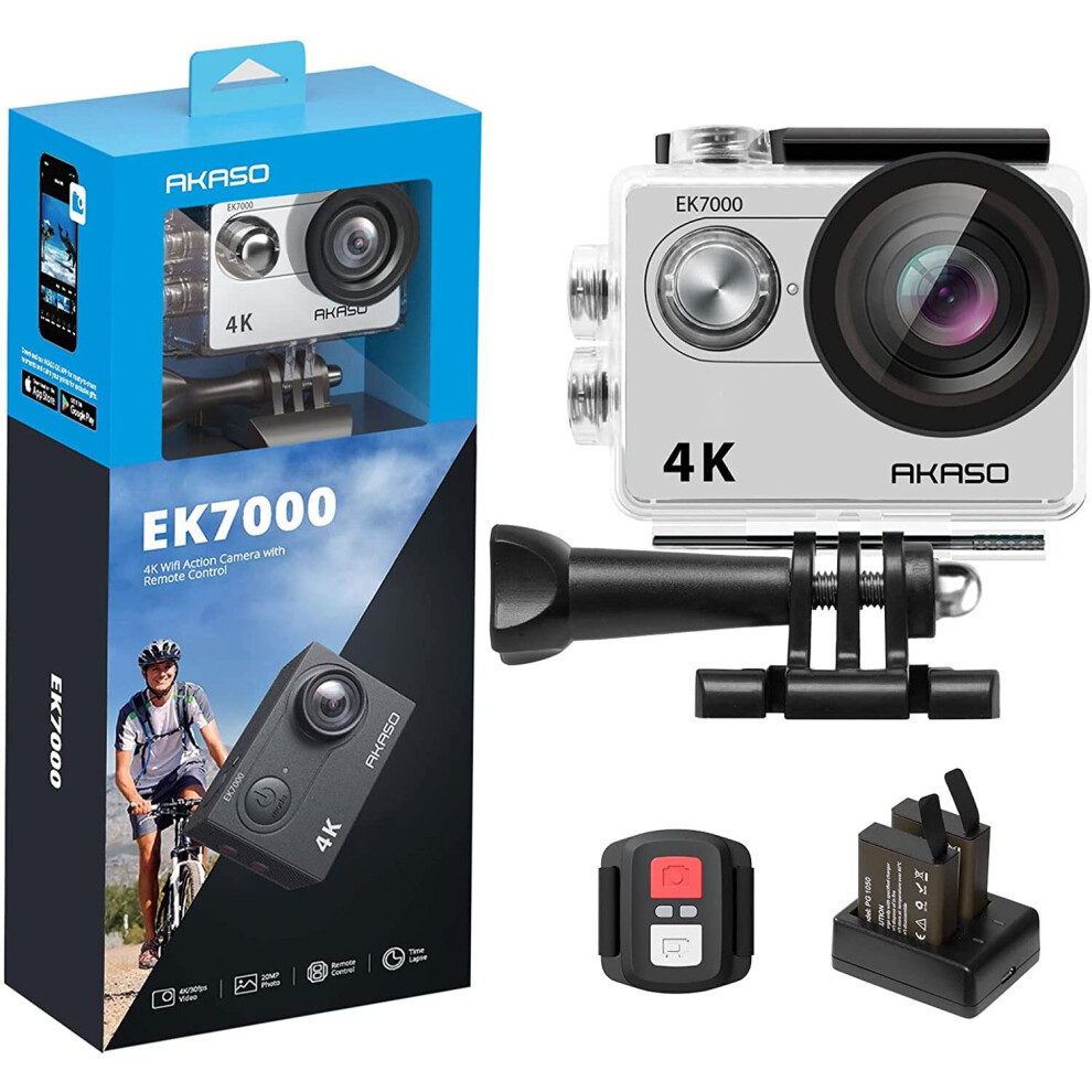 AKASO EK7000 4K30FPS Action Camera Ultra HD Underwater Camera 170 Degree Wide Angle 98FT Waterproof Camera Silver Sage/Silver