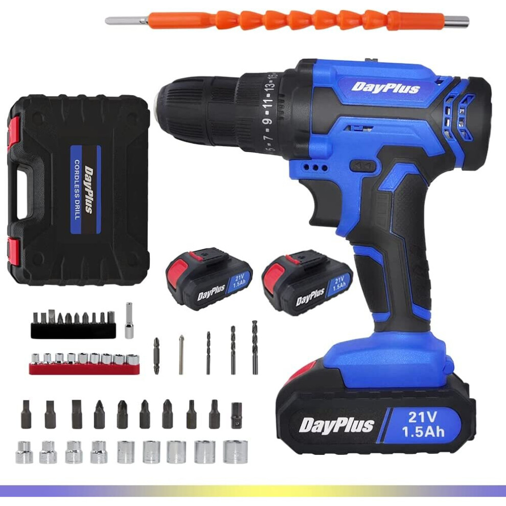 (Drill and Screwdriver Set 45Nm Power Tool 2 Batteries and 29pcs bit Feature LED Light and Hammer) Cordless Drill 21V Brushless 1/2" Drill Driver Kit