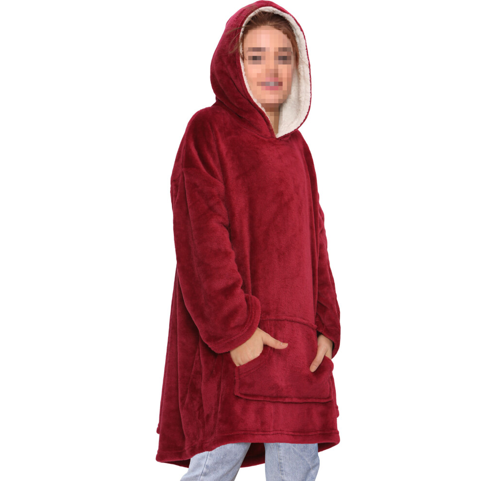 (One Size, Red) Men Ladies Oversized Hoodie Plain Snuggle Blanket