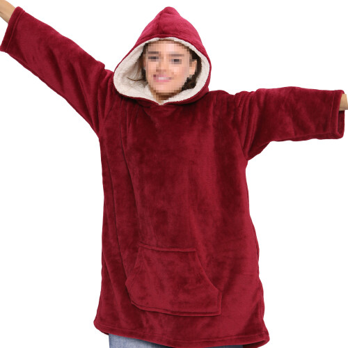 (One Size, Red) Men Ladies Oversized Hoodie Plain Snuggle Blanket 2